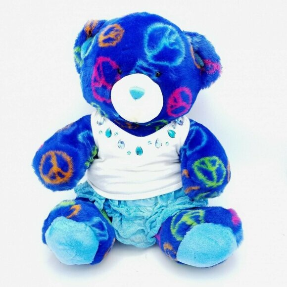 Build A Bear Plush Blue Hippie Peace Signs Jeweled Top Skirt Outfit 16" Toy BAB - Picture 1 of 9